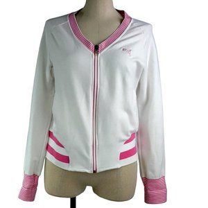 PUMA Zip up Jacket Women sz L White Pink